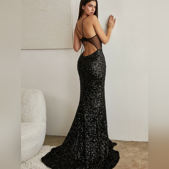Black formal dress,gold sequins fitted semi open back lace up dress Black formal dress,gold sequins fitted semi open back lace up dress